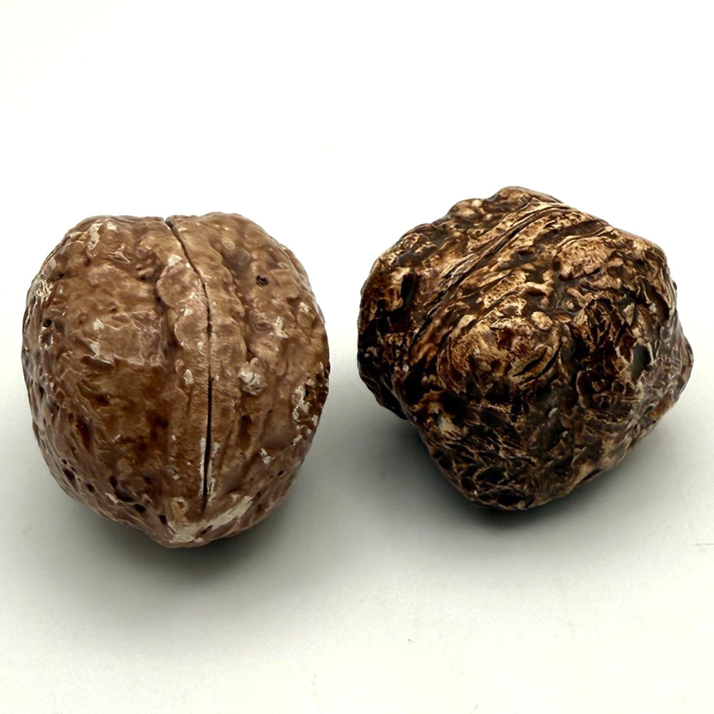 Lot of 2 Hand Carved Walnuts Burl Wood Look Nuts Vintage Natural Finish Figurine